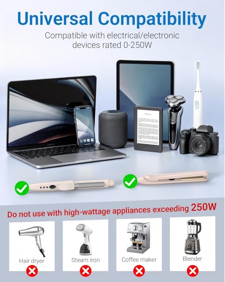 BESTEK Universal 100-220V to 110V Voltage Converter 250W